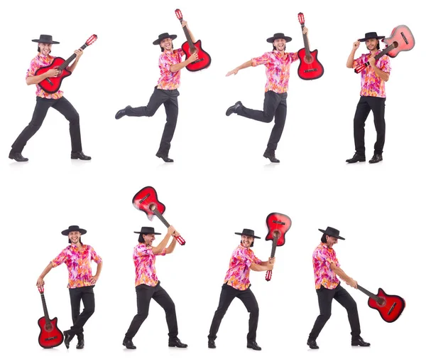 gitar üzerinde beyaz izole olan adam