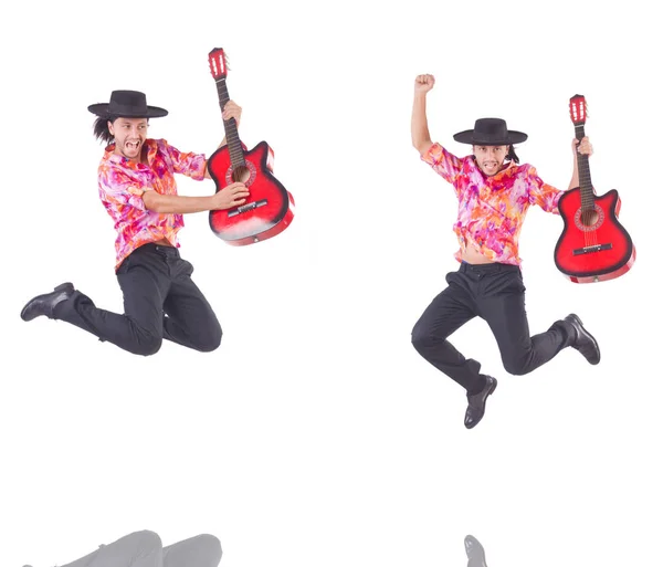 Hombre con guitarra aislado en blanco — Foto de Stock