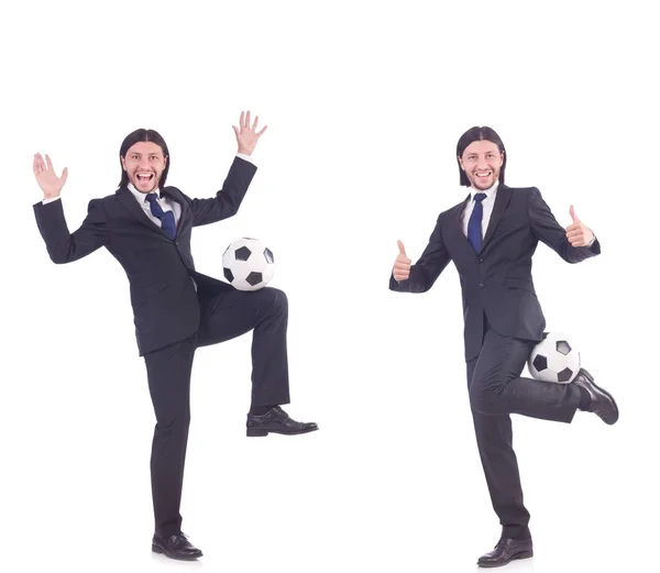 Hombre con fútbol aislado en blanco — Foto de Stock