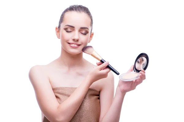 Mujer en concepto de belleza aplicando maquillaje usando cosméticos —  Fotos de Stock
