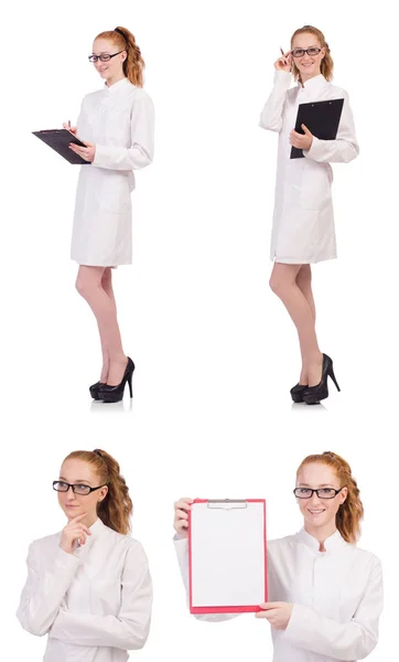 Молодой студент-медик с папкой, говорящей на клетке — стоковое фото