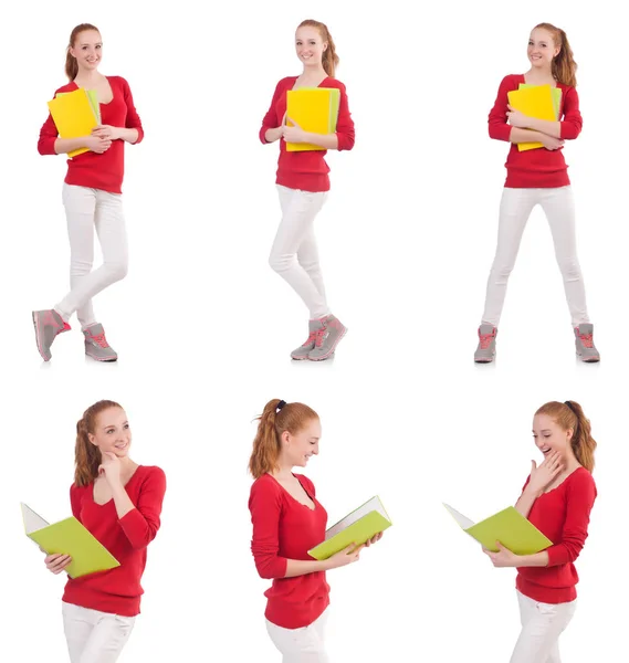 Young student with books on white — Stock Photo, Image