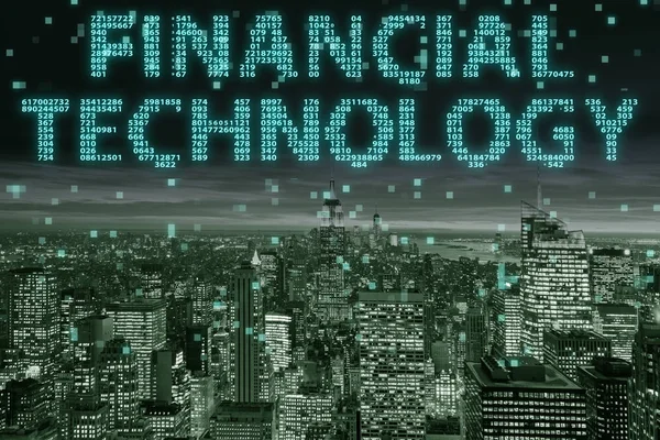 Koncepcja inteligentnego miasta z koncepcją technologii finansowych fintech — Zdjęcie stockowe