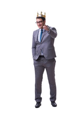 Kral işadamı beyaz arka planda izole edilmiş