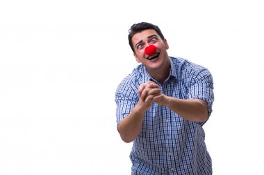 Beyaz arka planda izole komik bir palyaço.