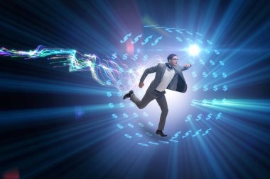 Hamster çarklı bir iş adamı dolarları kovalıyor.