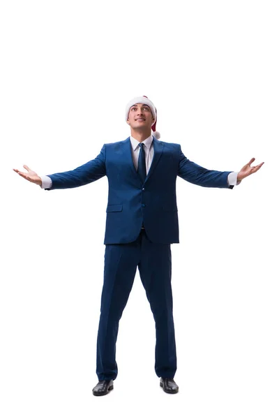 Young busnessman wearing santa hat in christmas concept on white — Stock Photo, Image