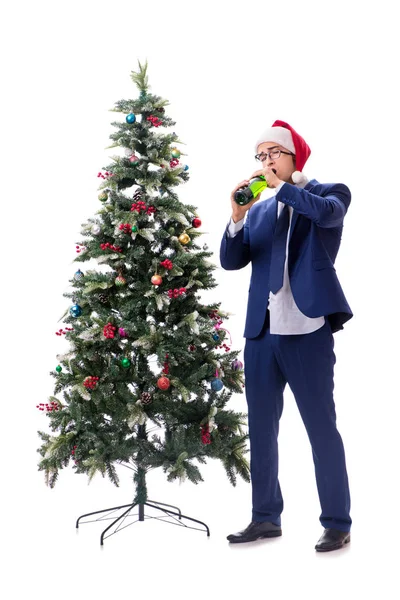 Uomo d'affari decorazione albero di Natale isolato su bianco — Foto Stock