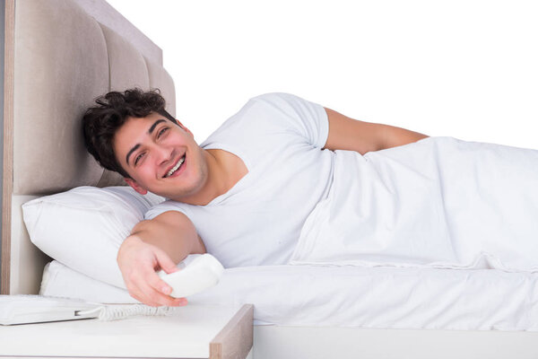 Man in bed suffering from insomnia