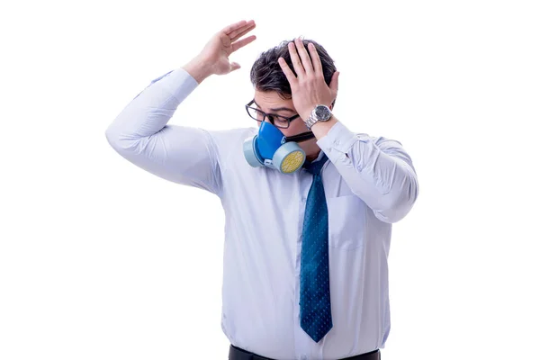 Empresário suando excessivamente cheirando mal isolado em branco — Fotografia de Stock
