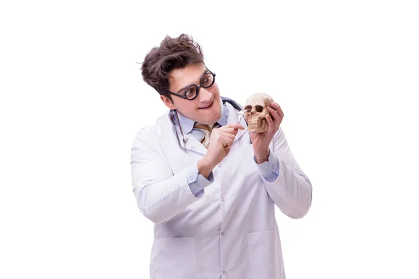 Funny doctor with skull isolated on white Stock Image