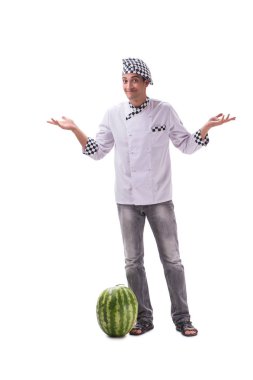 Beyaz karpuzlu genç aşçı.