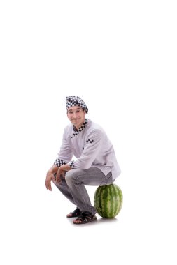 Beyaz karpuzlu genç aşçı.