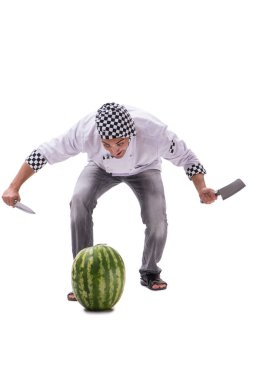 Beyaz karpuzlu genç aşçı.