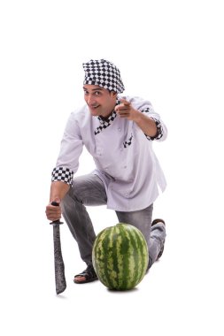 Beyaz karpuzlu genç aşçı.