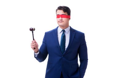 Avukat beyaz izole bir tokmak holding göz bağı ile