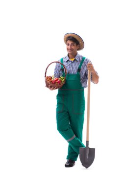 Beyaz arka plan üzerinde izole genç çiftçi