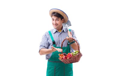 Beyaz arka plan üzerinde izole genç çiftçi