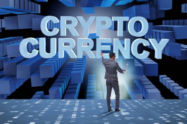 Engelleme zinciri kripto para birimi kavramında iş adamı