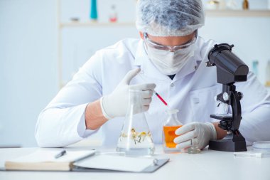 Laboratuvarda parfüm karıştıran bir kimyager.