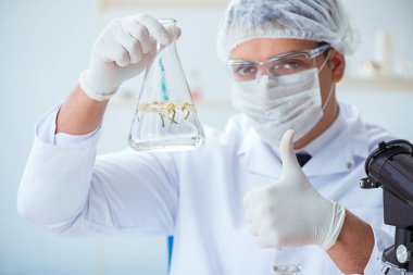 Laboratuvarda parfüm karıştıran bir kimyager.