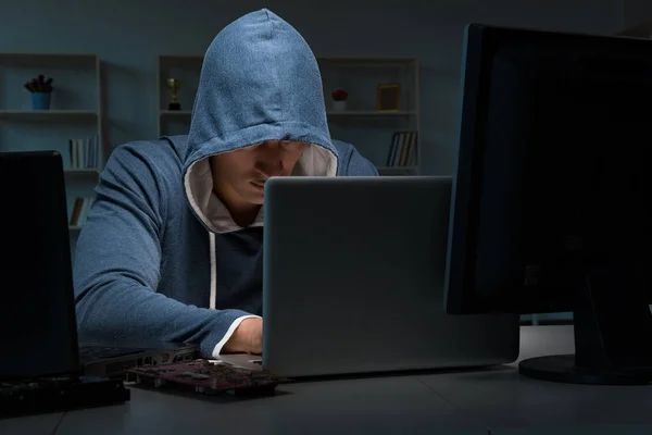 Hacker hacking computer at night