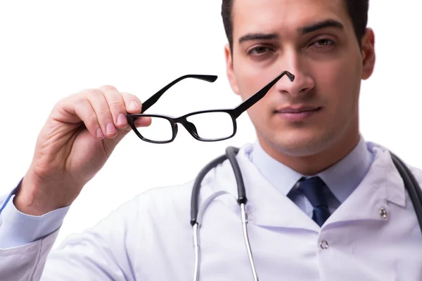 Göz doktoruna tıbbi kavram üzerinde beyaz izole — Stok fotoğraf