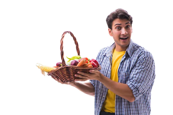 Mannen med korg med frukter och grönsaker — Stockfoto