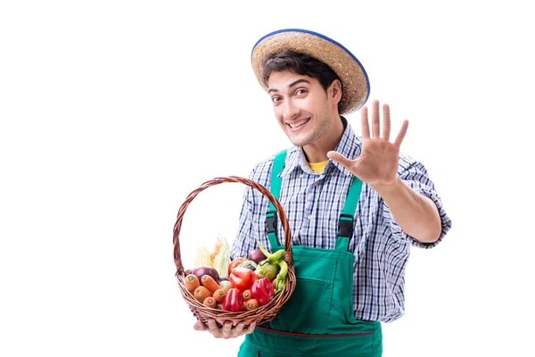 Jovem agricultor isolado no fundo branco — Fotografia de Stock