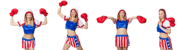 Női bokszoló elszigetelt a fehér háttér — Stock Fotó