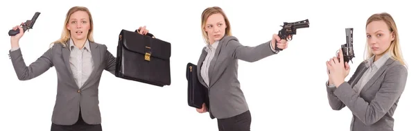 Businesswoman with gun isolated on white — Stock Photo, Image