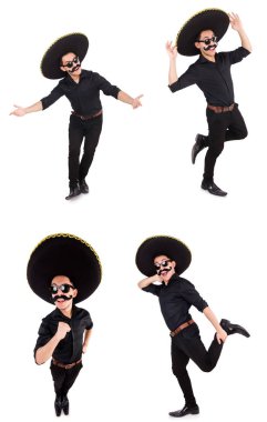 Meksika şapkası takan komik bir adam beyaz şapkalı.