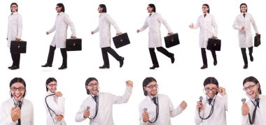 Genç erkek doktor beyazı izole etti.