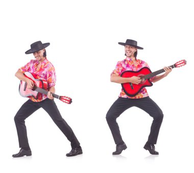 gitar üzerinde beyaz izole olan adam