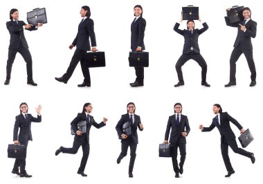 Beyaz arka plan üzerinde acele iş adamı izole