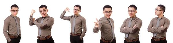 Jonge man in een bruin shirt geïsoleerd op wit — Stockfoto