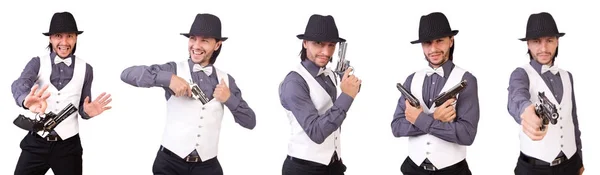 Uomo con pistola isolata sul bianco — Foto Stock