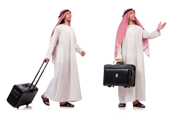 Homem árabe com bagagem em branco — Fotografia de Stock