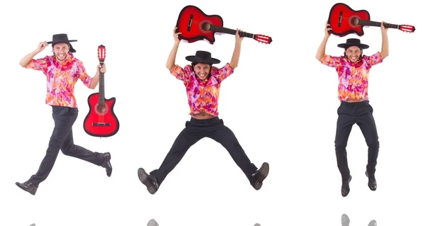 Homem com guitarra isolada em branco — Fotografia de Stock