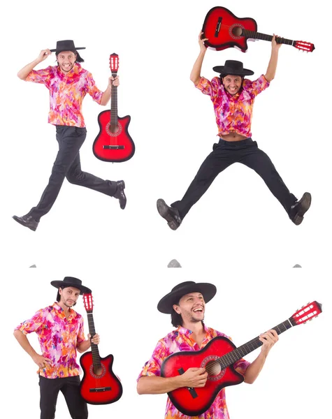 Homem com guitarra isolada em branco — Fotografia de Stock