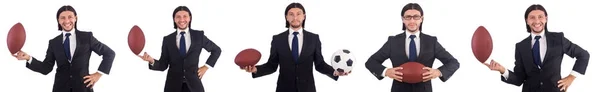 Empresario con fútbol aislado en blanco — Foto de Stock