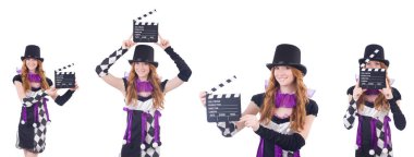 Film board üzerinde beyaz izole kadın