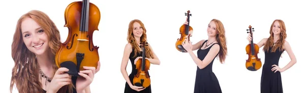 Mulher com violino isolado no branco — Fotografia de Stock