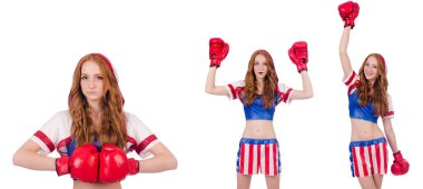 Amerikan sembollü kadın boksör.
