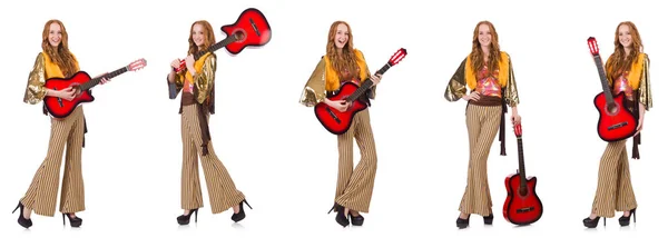 화이트에 기타와 소녀 — 스톡 사진