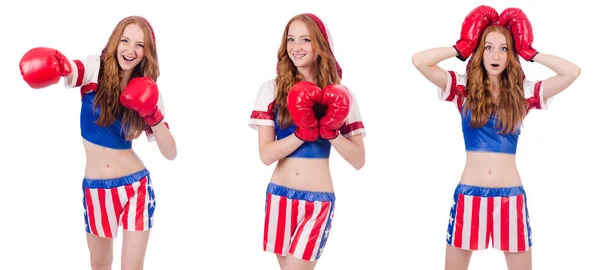 Woman boxer in uniform with US symbols — Stock Photo, Image