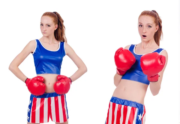 Kvinna boxare i uniform med amerikanska symboler — Stockfoto