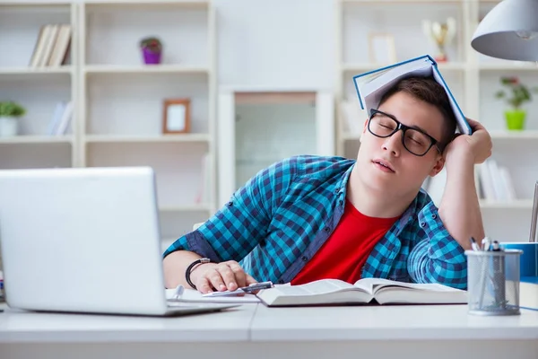 Jovem adolescente se preparando para exames estudando em uma mesa dentro de casa — Fotografia de Stock