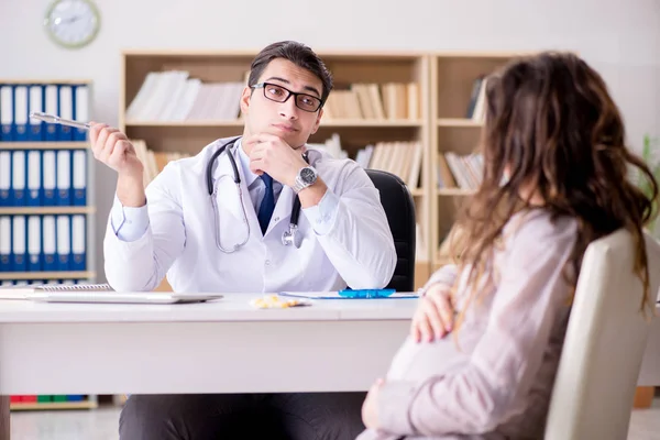 Hamile kadın muayene için doktoru ziyaret ediyor.