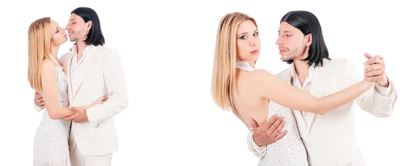 Dvojice tančit tance izolovaných na bílém — Stock fotografie
